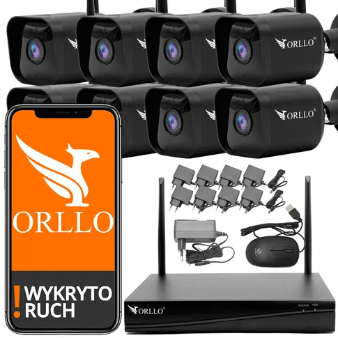 zestaw 8 kamer E-SET-W2 z nagrywarką NVR-E-SET orllo.pl Nagrywarka NVR-E-SET z 8 kamerami Orllo E6 z dostępem do polskiej bezpłatnej aplikacji