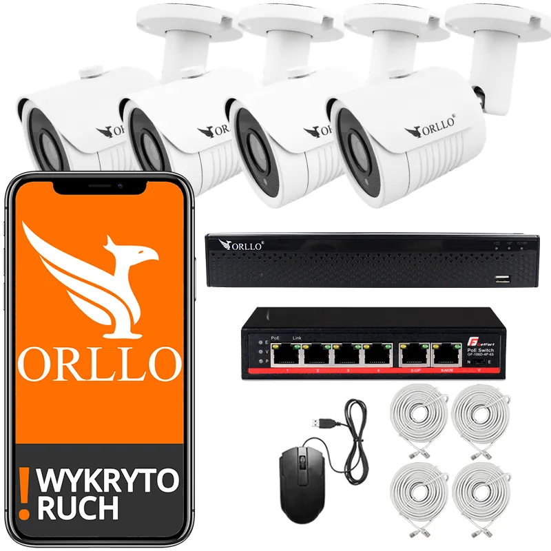 Zestaw kamer do Monitoringu CCTV 4 Kamery 5Mpx ORLLO POESET2+