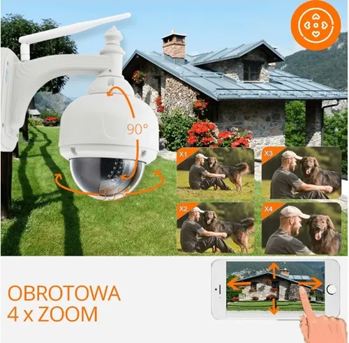 Kamera zewętrzna obrotowa ip wifi bezprzewodowa orllo podczerwień alarm zoom optyczny
