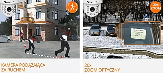 Kamera zewętrzna obrotowa ip wifi orllo podczerwień alarm czujnik ruchu zoom patrolcam